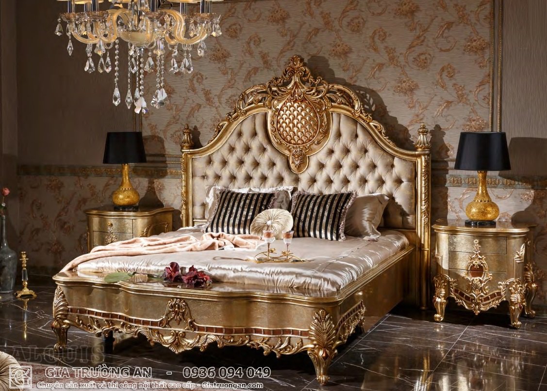 Mẫu giường ngủ cổ điển dát vàng cao cấp