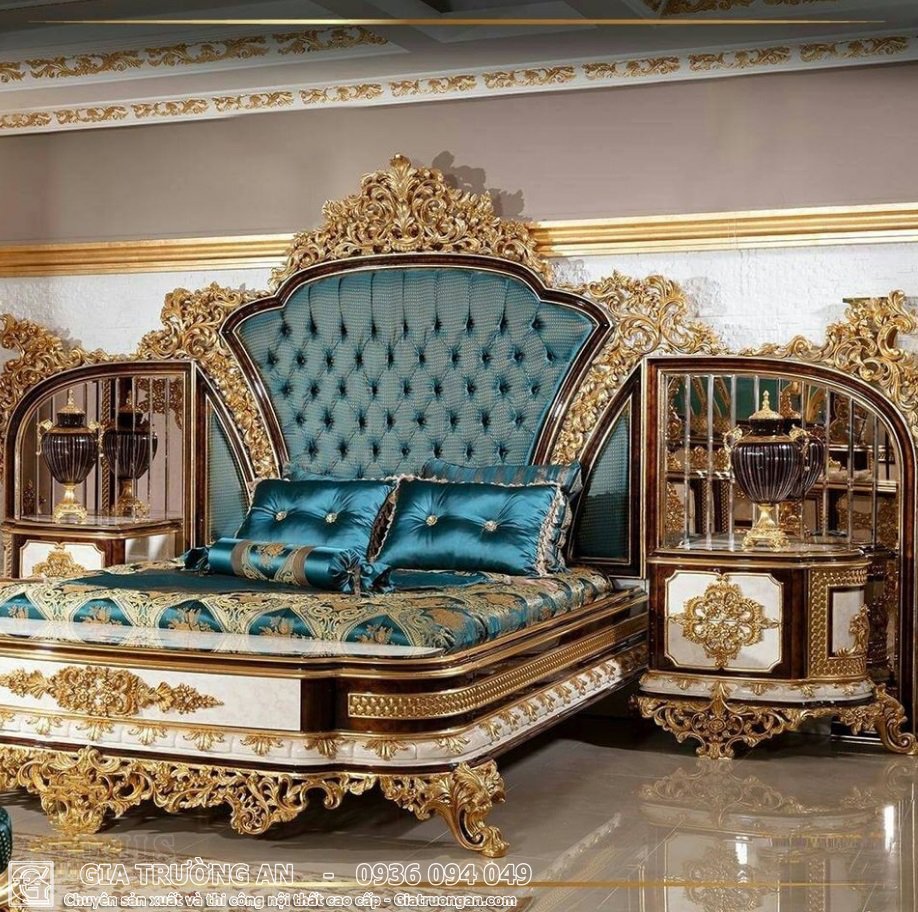 Giường ngủ cổ điển dát vàng sang trọng