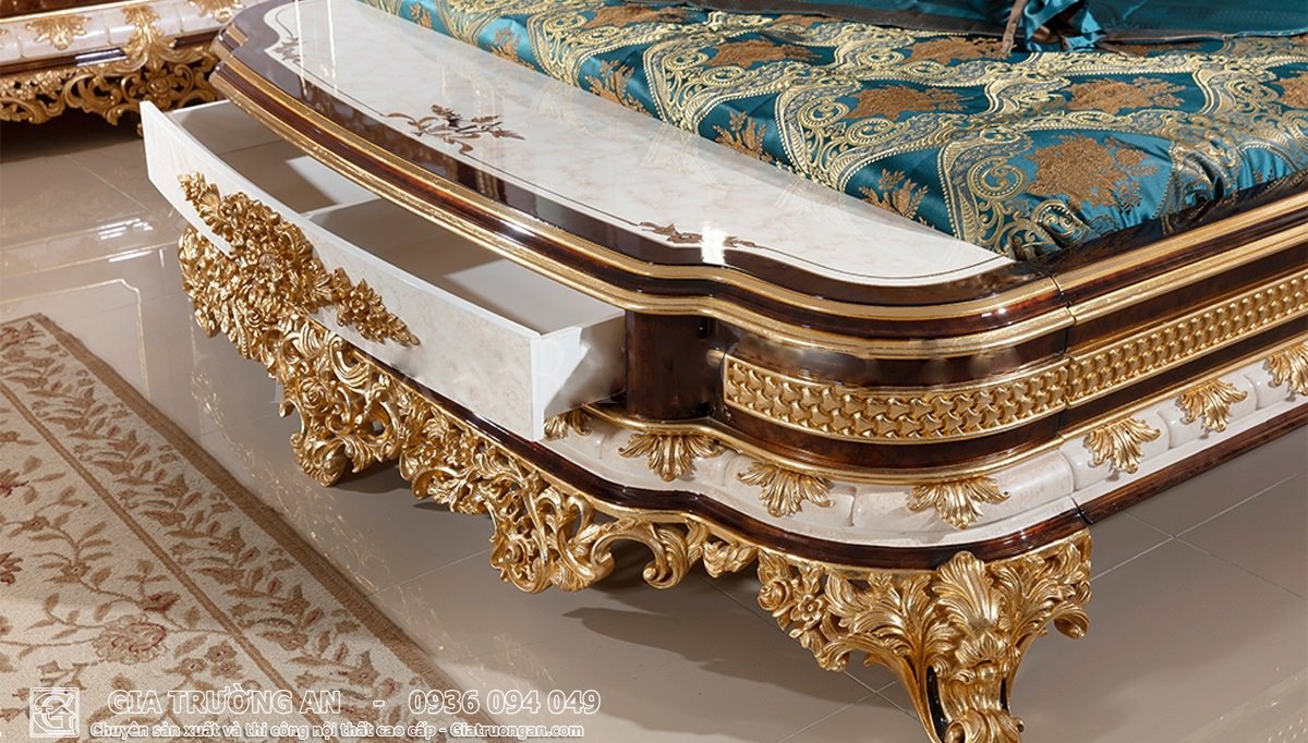 Ngăn kéo giường ngủ cổ điển dát vàng