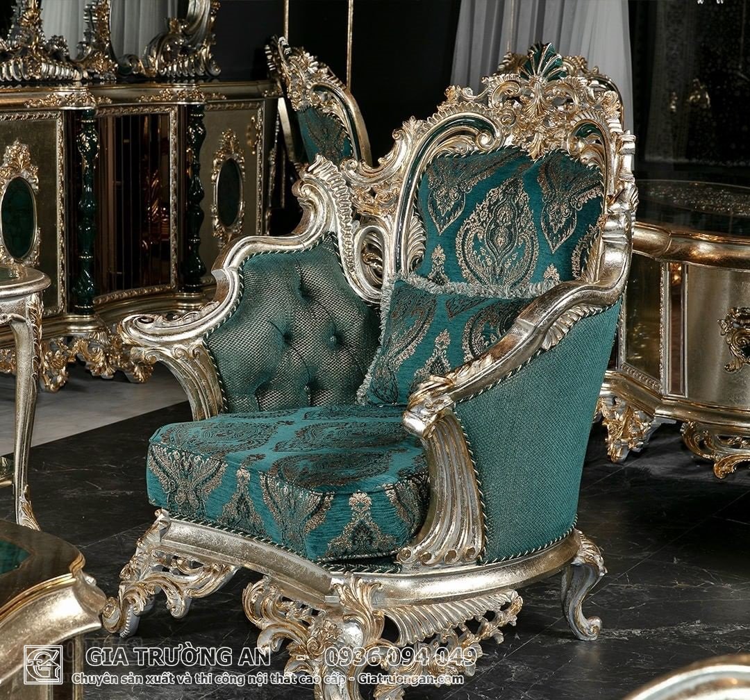 Ghế sofa cổ điển dát vàng phòng khách sang trọng 06