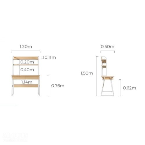 Bàn học khung sắt kết hợp kệ sách