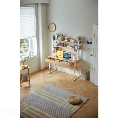 Bàn học khung sắt kết hợp kệ sách