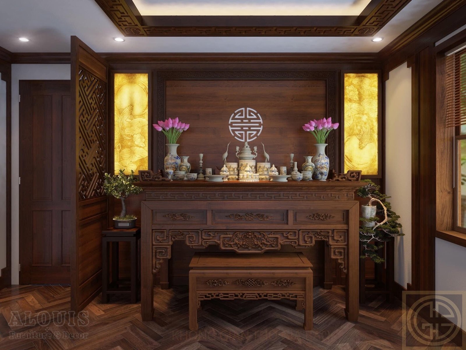 Mẫu Nội Thất Phòng Thờ - GIA TRƯỜNG AN thi công phòng thờ