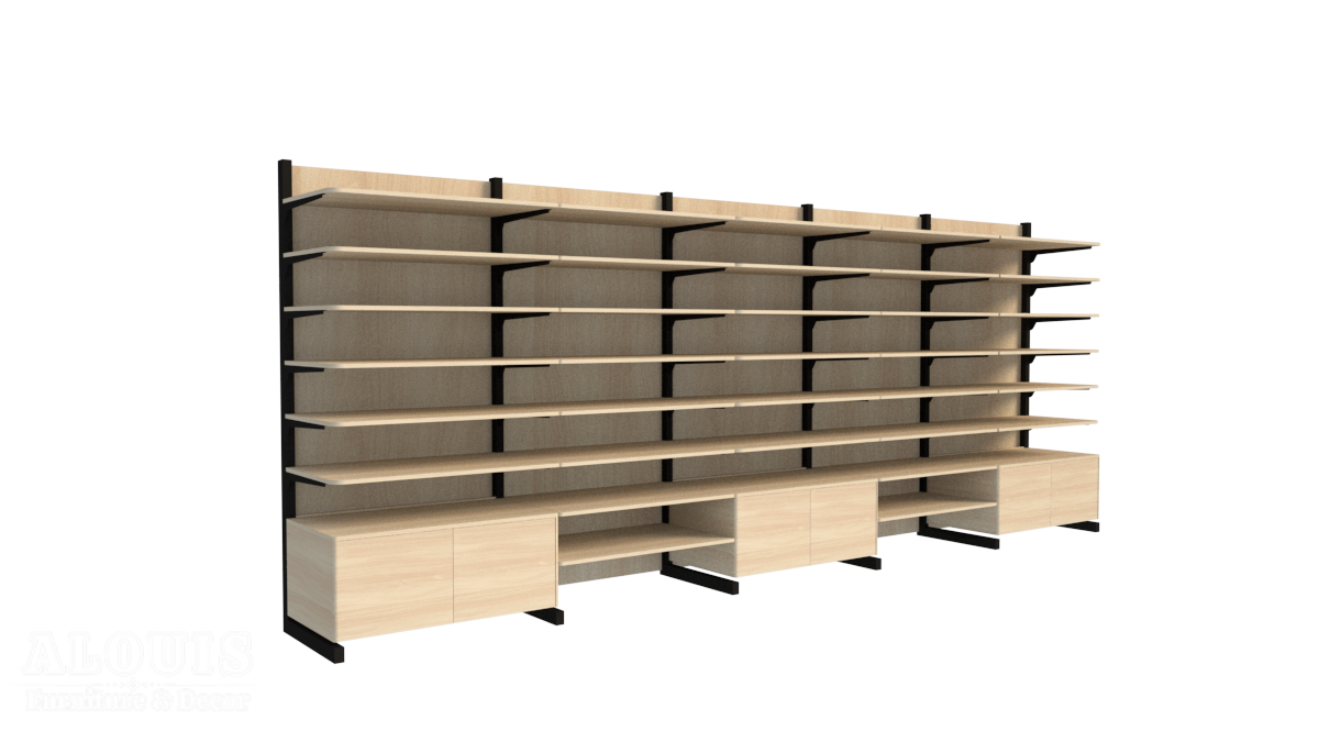 Xưởng sản xuất kệ trưng bày khung sắt kết hợp gỗ sang trọng - GIA TRƯỜNG AN-Xưởng kệ trưng bày